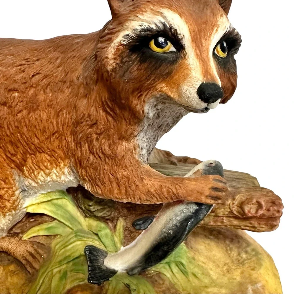 Vintage Aynsley Raccoon with Fish Figurine Statue Animal Lover Decor Collectible